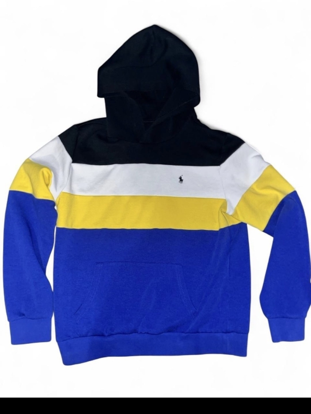 Polo by Ralph Lauren Colorblock Hoodie Sweater - Black/White/Yellow/Blue (Large)